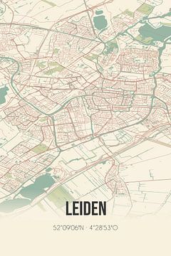 Vintage landkaart van Leiden (Zuid-Holland) van MijnStadsPoster