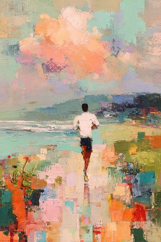 Joggers op het strand in pastelkleuren