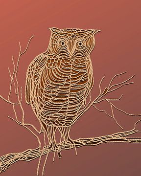 Hibou sur une branche brun-brun-rouge-brun sur Harmanna Digital Art