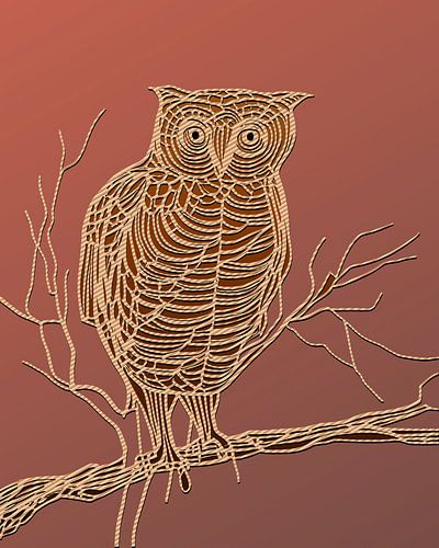 Hibou sur une branche brun-brun-rouge-brun