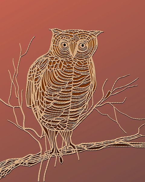 Eule auf Ast braun-braun-rot-braun von Harmanna Digital Art