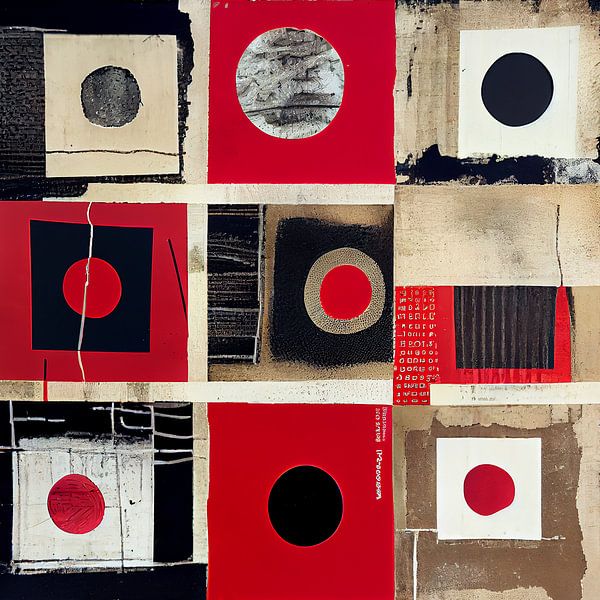 Beige and Black Shades: Abstract Art with Round and Square Shapes by Color Square