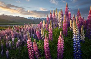 Lupinen beim Sonnenuntergang