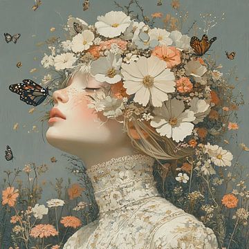 Woman Flowers | Butterflies Flowers Woman by Eye catching paintings