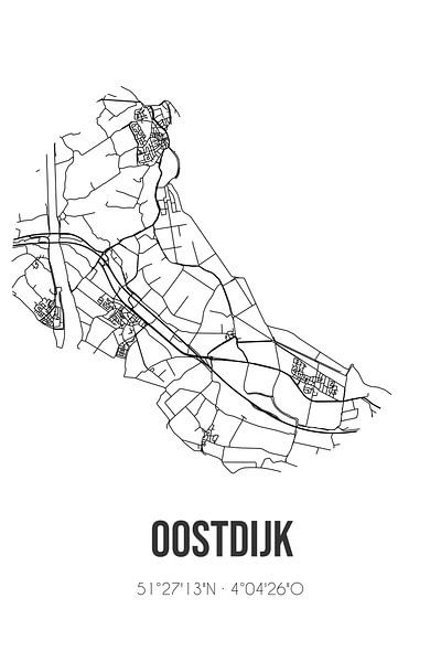 Oostdijk (Zeeland) | Map | Black and white by Prints of Place