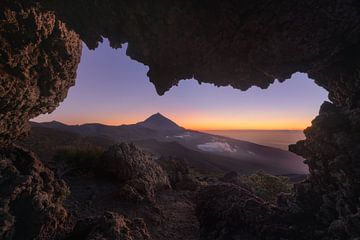 Tenerife's Mount Teide photographed from a small cave.