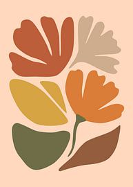 Minimalistische, flache Vektorillustration mit abstrakten, organischen Blumen und Blättern im Boho-Stil. von Adam Khabibi