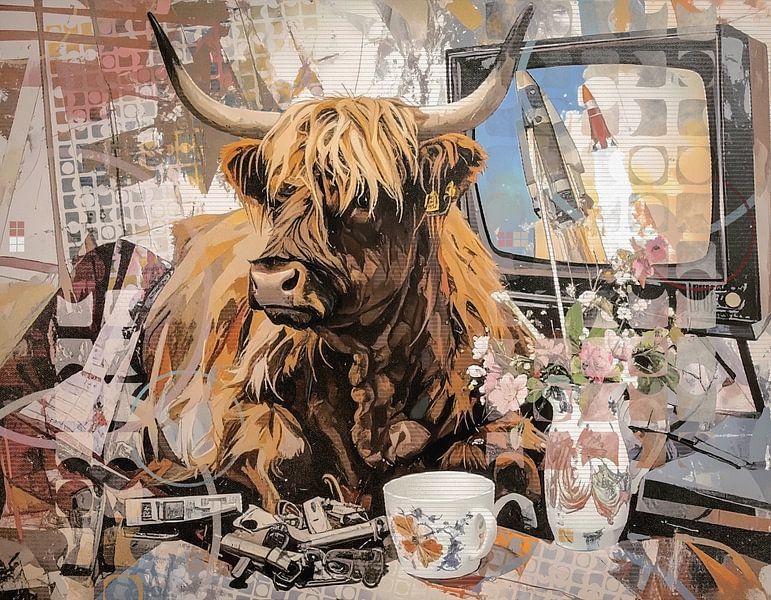 Scottish highland cow sits inside by Emiel de Lange