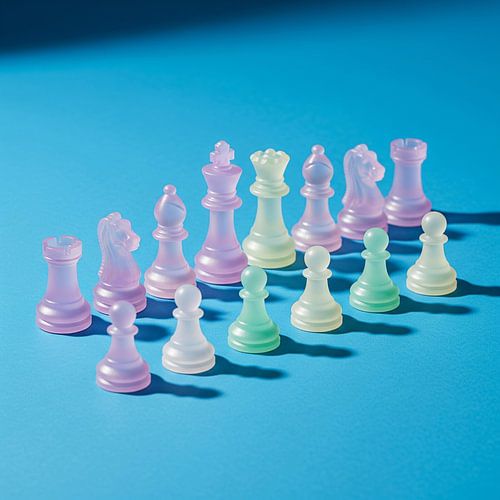 Pastel glazen schaakset - Minimalistische Strategiekunst