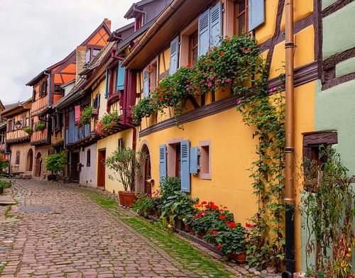 Straßenszene in Eguisheim, Elsass, Frankreich