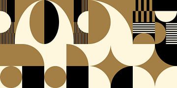 Abstracte retro geometrische kunst in goud, zwart en gebroken wit nr. 3 van Dina Dankers