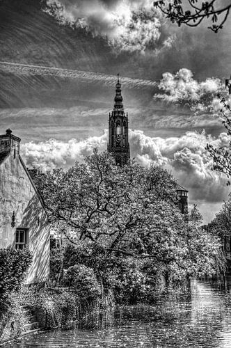 Westsingel en Lange Jan Historisch Amersfoort zwartwit