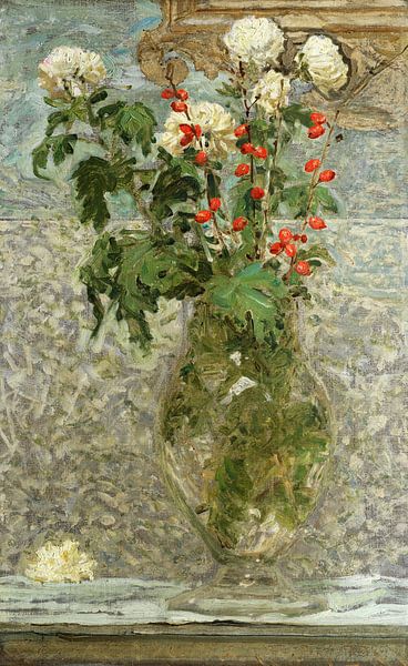 Albert Joseph Moore,White chrysanthemums and red berries by finemasterpiece