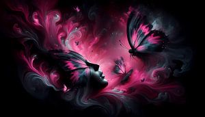 Papillon rose avec le visage d'une femme - Art fascinant