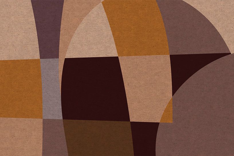 Formes organiques jaunes, roses et brunes. Art géométrique moderne abstrait et rétro dans des couleu par Dina Dankers