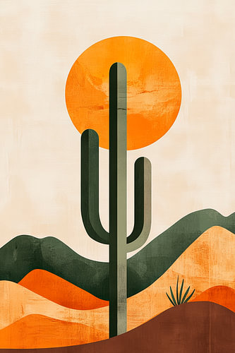 Zonsondergang over een cactus - Abstract