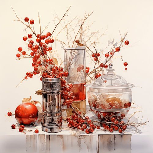 Still life Christmas decoration red fruit branches