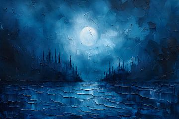 Blauw Schilderij | Schilderij Blauw Abstract | Schilderij Met Blauw van AiArtLand