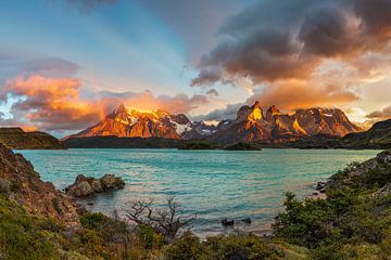 Cerro Torre Lago Pehoe in the morning, Torres del Paine National Park, Chile by Dieter Meyrl