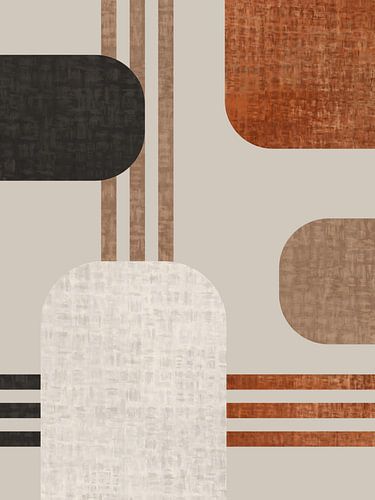 Minimalistische retro wanddecoratie beige roestbruin– set van 4 prints