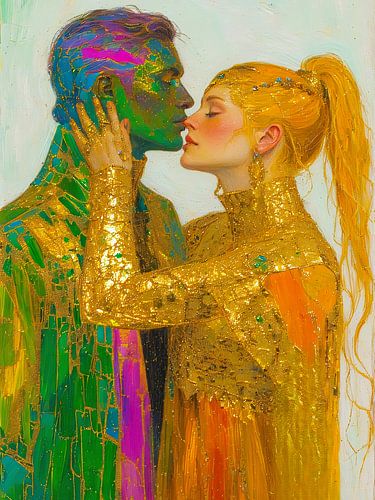 Gouden omhelzing - mozaïek van liefde