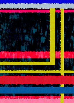 Streifen und Streifchen. Moderne abstrakte Kunst in Neonfarben. Gelb, rot, blau von Dina Dankers