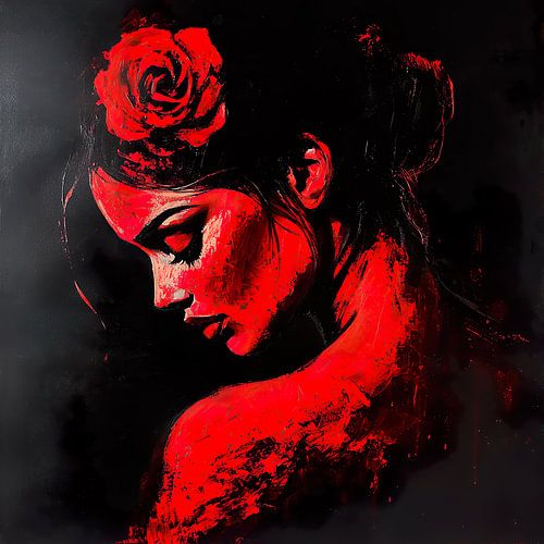 Flamenco danseres in rood en zwart