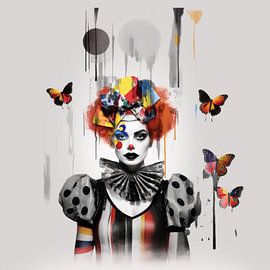 Clown Frau  Portrait historisch Schmetterlinge Graffiti Maskerade
