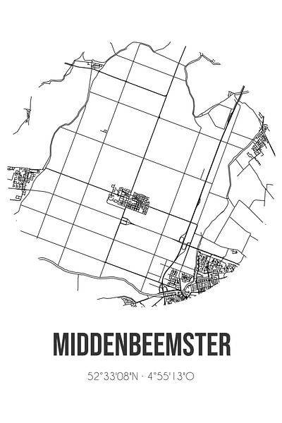 Middenbeemster (Noord-Holland) | Map | Black and White by Prints of Place