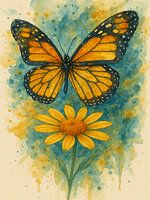 Aquarell Monarch Schmetterling und Blume - Abstraktes Insekt Poster Kunst