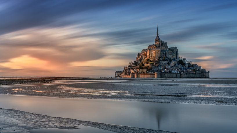 Mont Saint Michel : reflections in the water during sunset by Rene Siebring