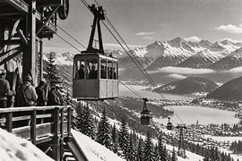 Historische Seilbahn in den Alpen – Blick auf den Alpensee von Dodik Hariyono