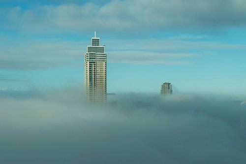 Zalmhaventoren in de mist van Ilya Korzelius