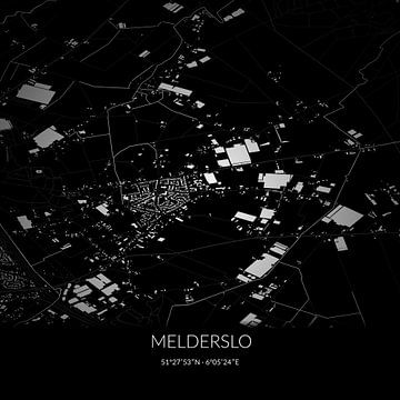 Zwart-witte landkaart van Melderslo, Limburg. van Rezona