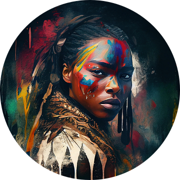 Powerful American Native Warrior Woman #1 van Chromatic Fusion Studio
