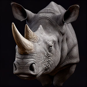 Portrait eines Nashorn auf schwarzen Hintergrund