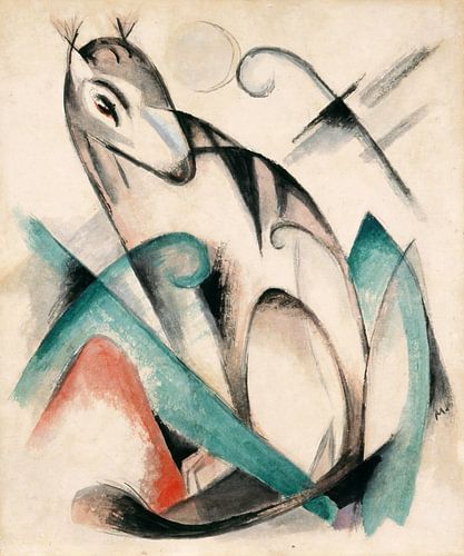 Zittend denkbeeldig dier - Franz Marc, 1913