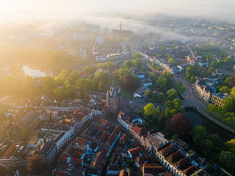 Sassenpoort Zwolle in morning mist by Thomas Bartelds