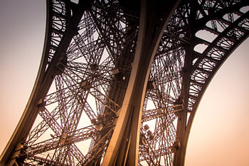Side view of one of the pillars of the Eiffel Tower