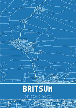 Blauwdruk | Landkaart | Britsum (Fryslan) van MijnStadsPoster