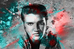 Elvis Presley Portrait abstrait Pop Art en rouge bleu gris sur Art By Dominic