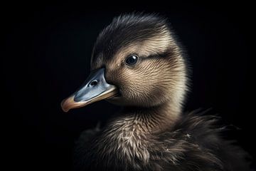Baby Duck Portrait With Dark Background by Digitale Schilderijen