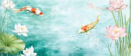 Koi fish in a sea of water lilies - Watercolour dream by Poster Art Shop