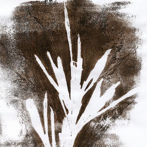 Abstracte plant in roestbruin en wit. Moderne botanische minimalistische kunst.