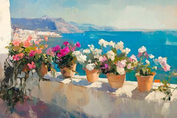 Blühende Küstenlandschaft am Balkon von Poster Art Shop