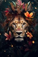 Lion surrounded by flowers