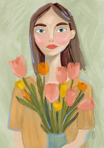A Girl with Tulips by Dirkie Nell