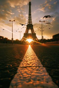 Eiffeltoren bij zonsondergang van Poster Art Shop