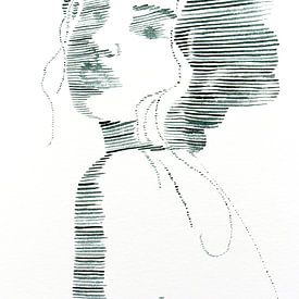 Vervaagde liefde (aquarel schilderij portret vrouw lijntekening line art) van Natalie Bruns