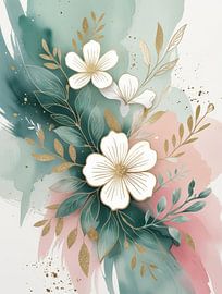 Minimalistische botanische Strichzeichnungen von Blumen in sanften Pastelltönen von hisam colours